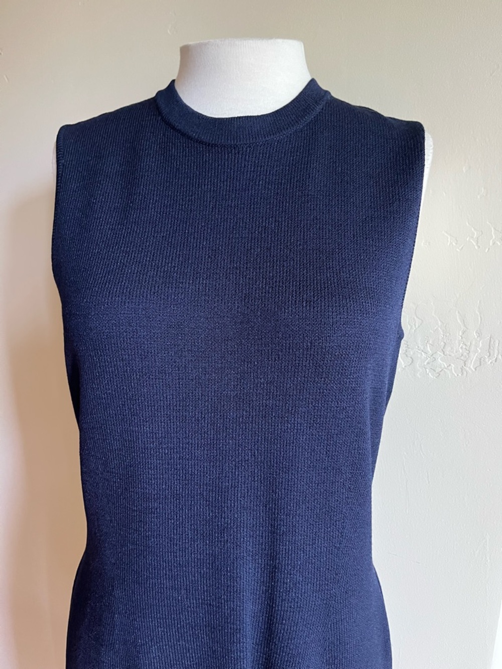 St. John Basics Santana Knit Navy Sleeveless Midi Sheath Dress - Picture 2 of 5